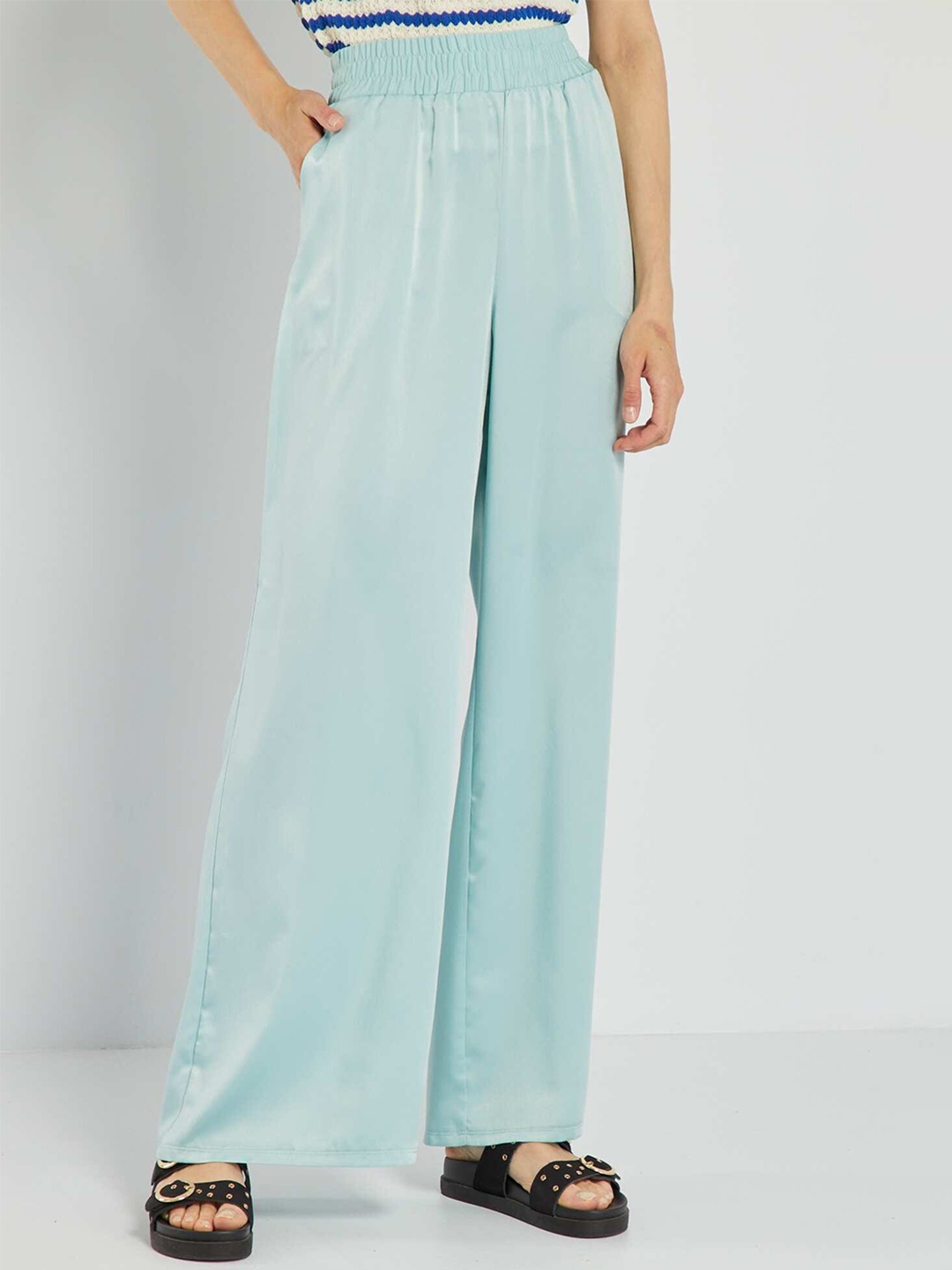 

KIABI Women Wide Leg Satin Trouser, Blue