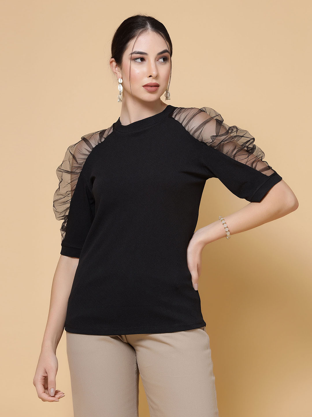 

MISS AYSE Pack Of 2 Round Neck Raglan Sleeves Tops, Black