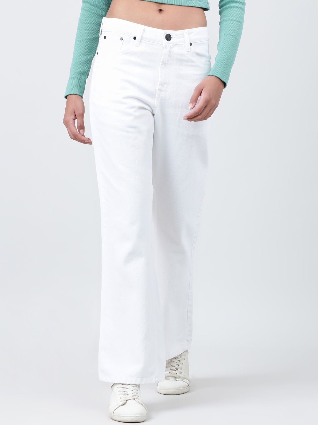 

Bene Kleed Women High Rise Pure cotton Solid Bootcut Jeans, White