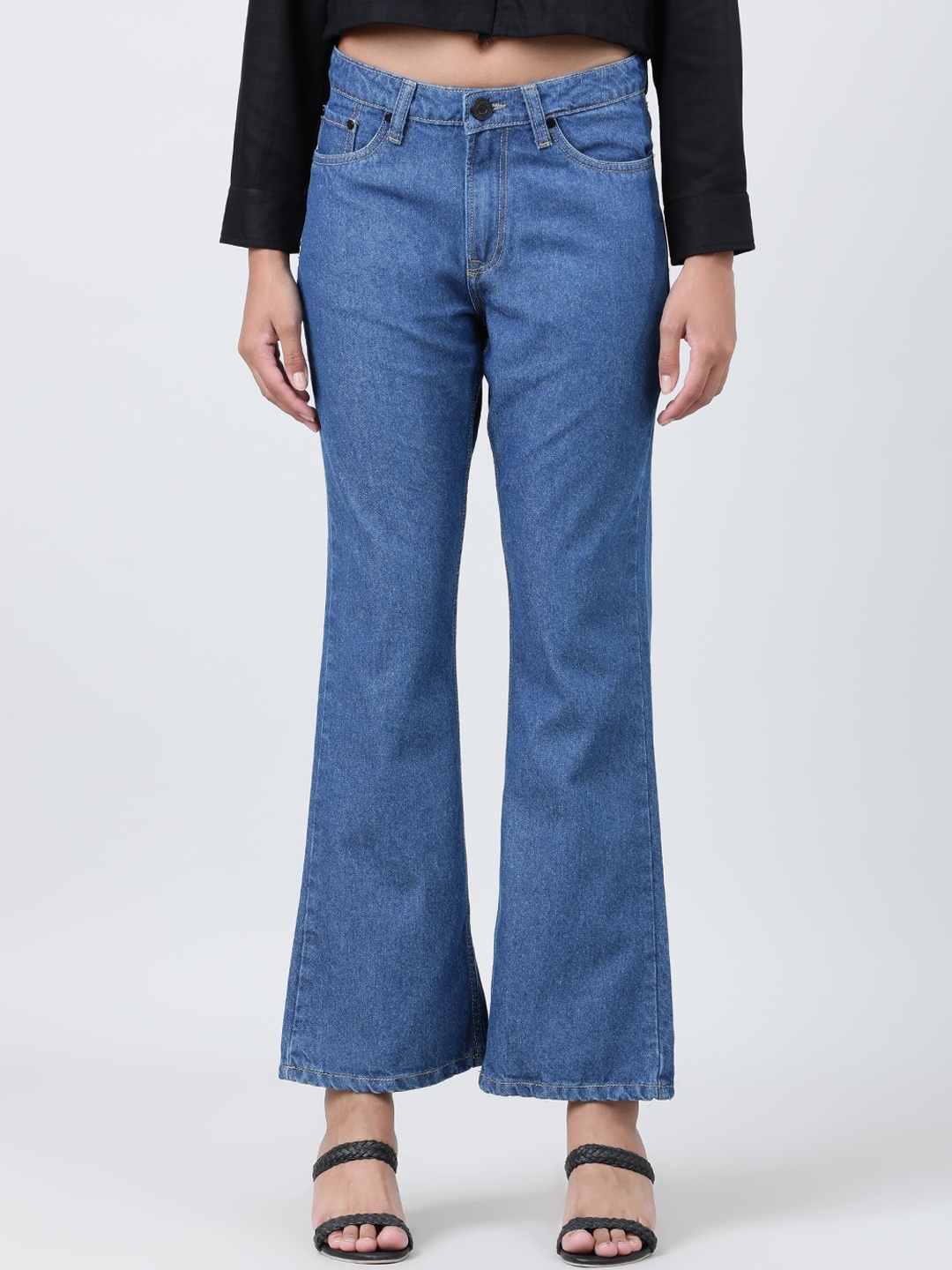 

Bene Kleed Women Pure Cotton High-Rise Bootcut Jeans, Blue