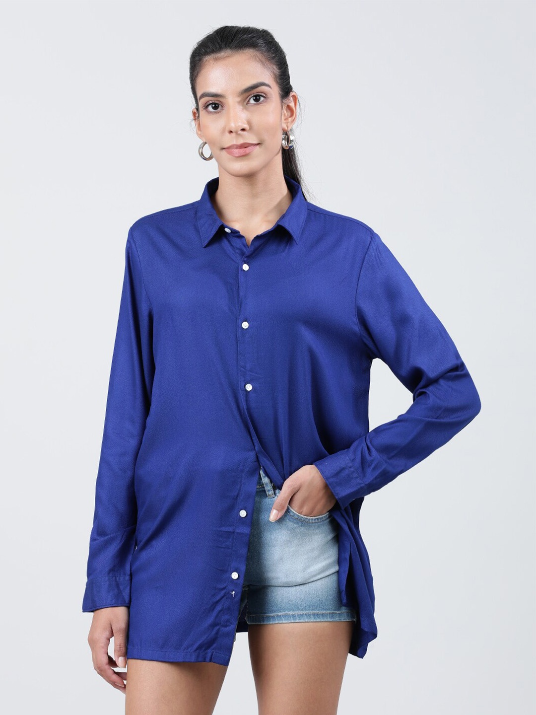 

IVOC Regular Fit Longline Casual Shirt, Blue