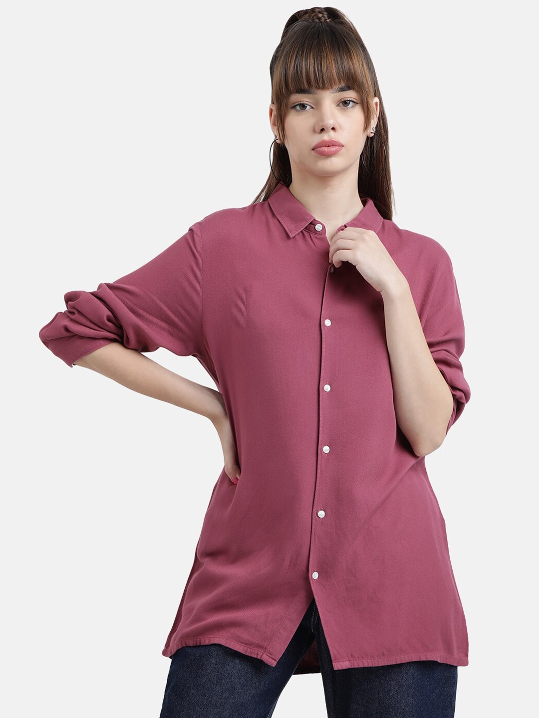 

IVOC Regular Fit Longline Casual Shirt, Pink