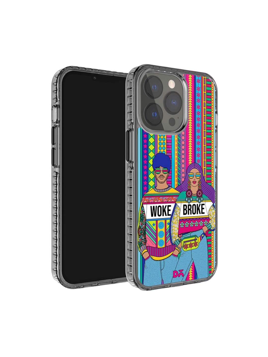 

DailyObjects Woke Broke Couple Stride 2.0 Printed iPhone 15 Pro Case Cover, Blue