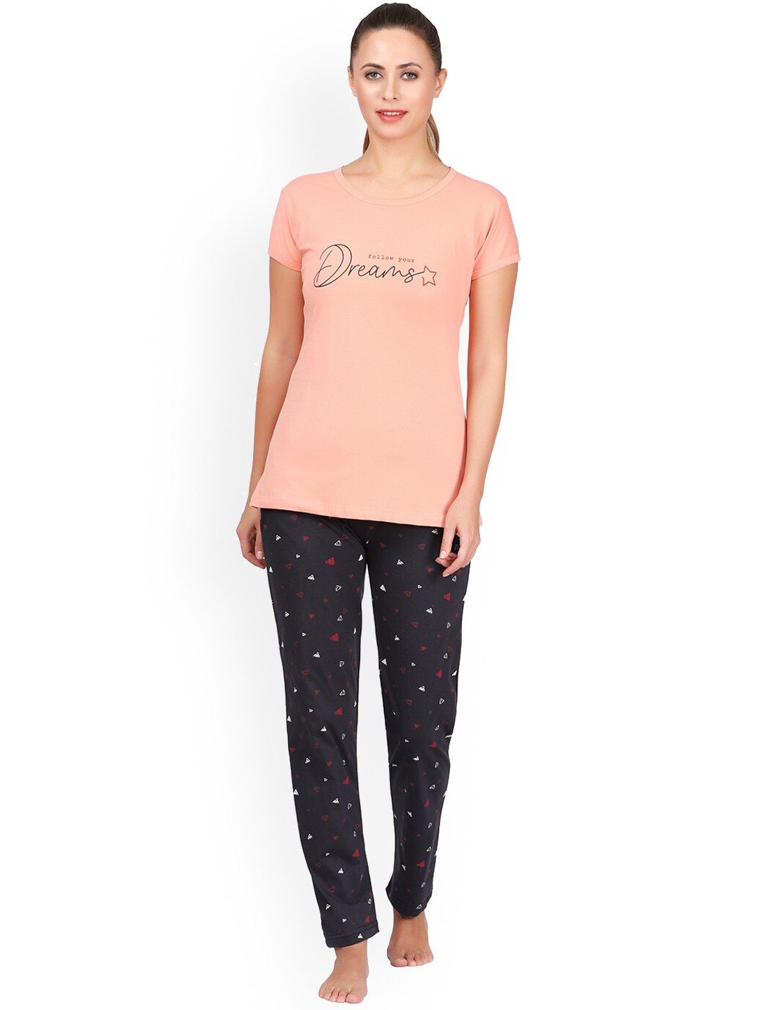 

Chanting Blue Typography Printed Night suit, Peach