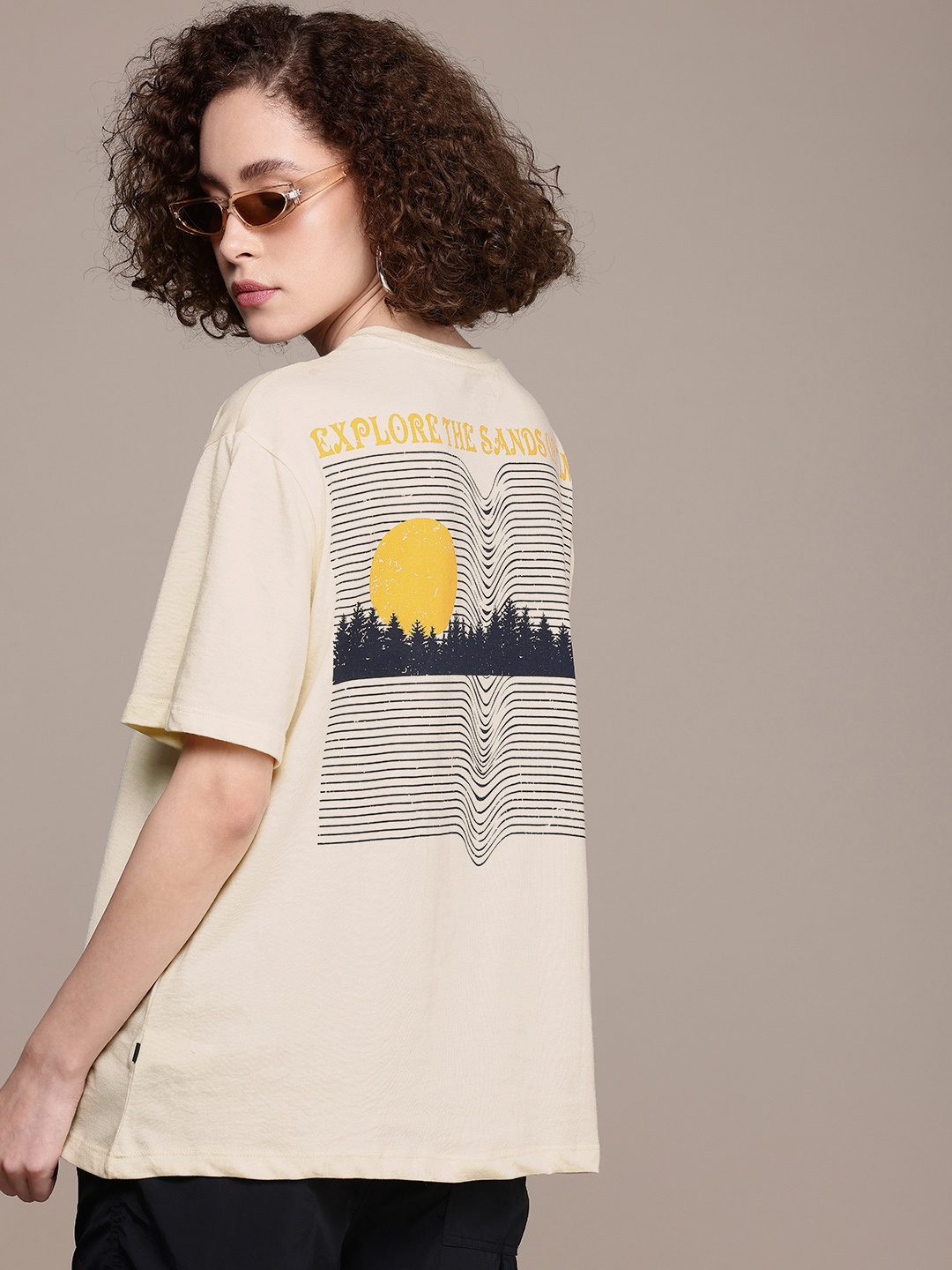 

Roadster Printed Oversized Drop-Shoulder Sleeves T-shirt, Yellow