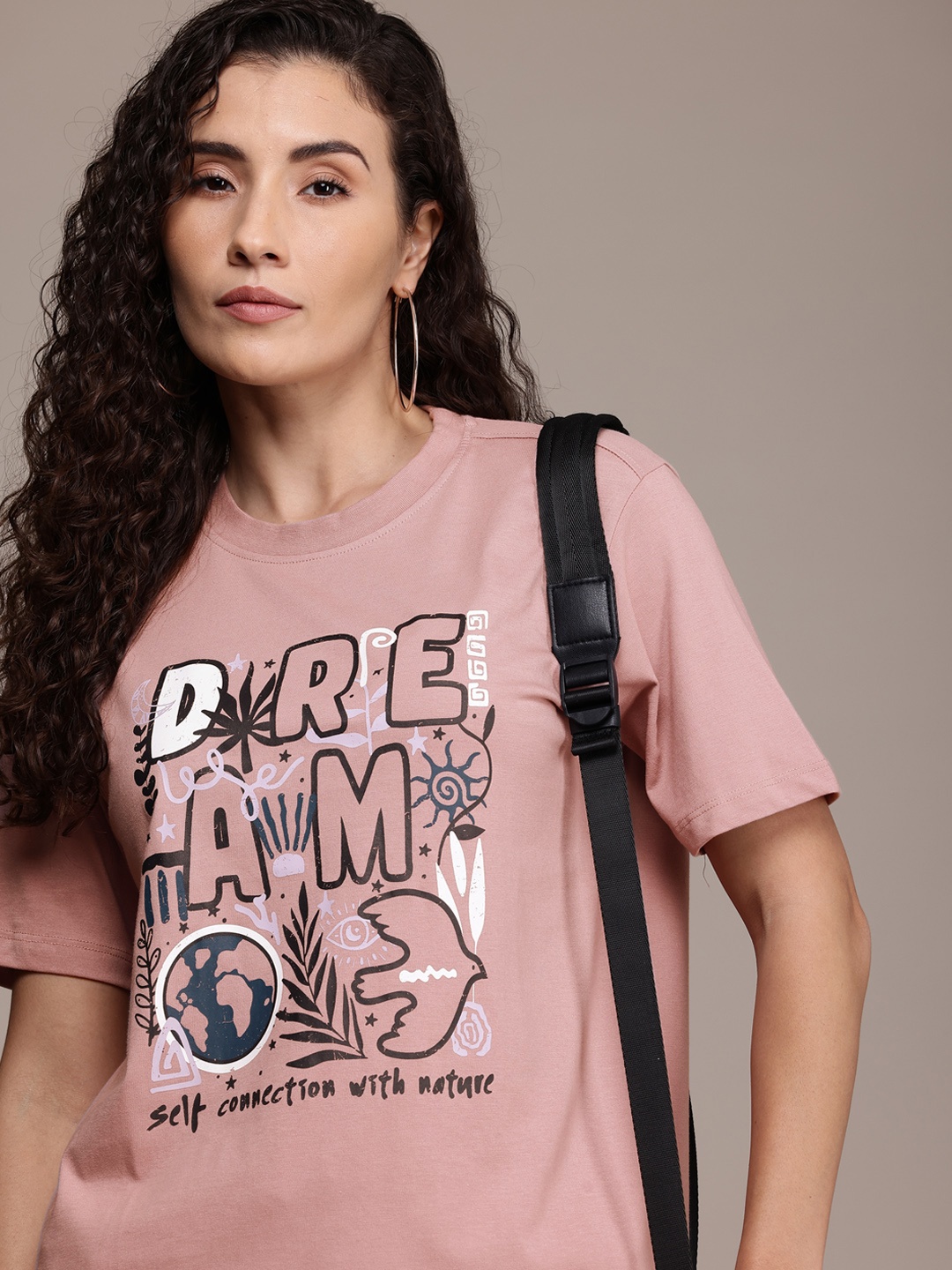 

The Roadster Lifestyle Co. Typography Printed Pure Cotton T-shirt, Pink