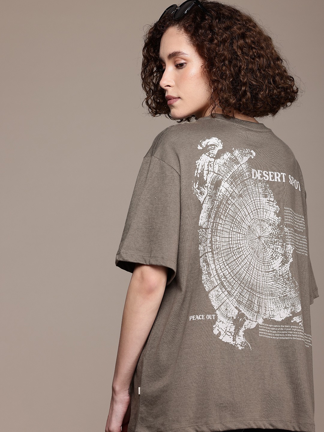 

The Roadster Life Co. Printed Drop-Shoulder Sleeves Oversized T-shirt, Grey