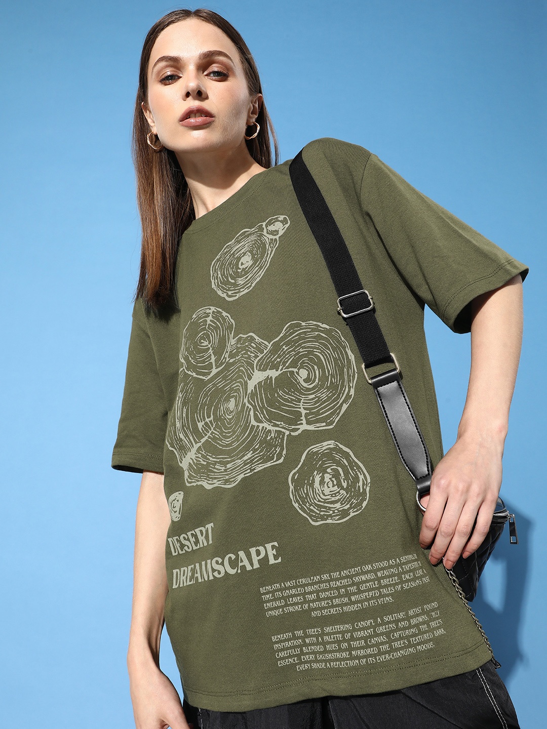 

The Roadster Life Co. Graphic Printed Drop-Shoulder Sleeves Oversized T-shirt, Olive