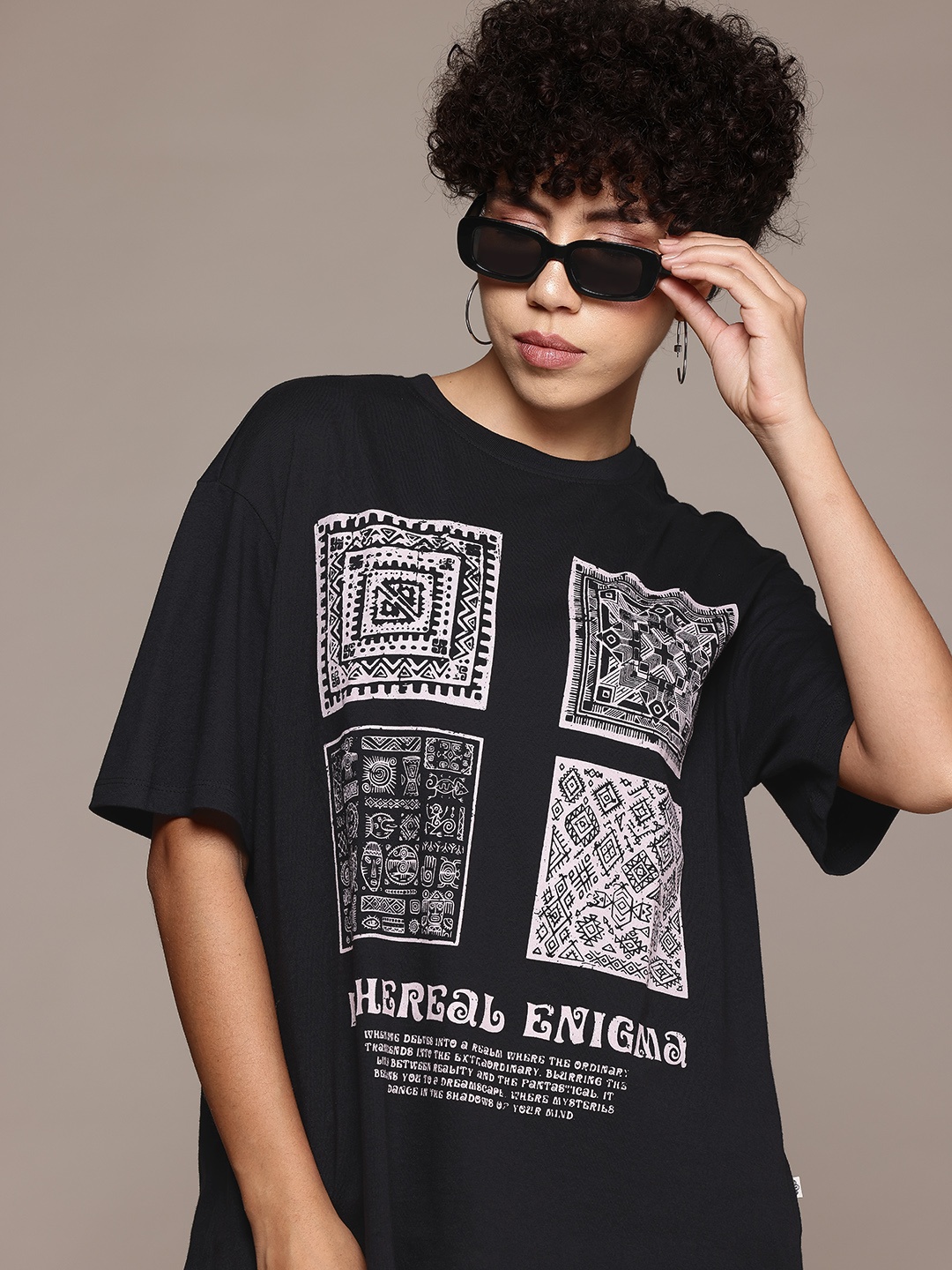 The Roadster Lifestyle Co. Printed Oversized T-shirt, Black