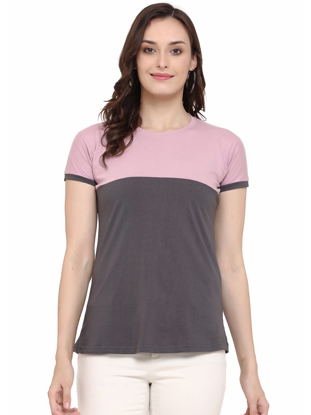 

Chanting Blue Colourblocked Cotton Round Neck T-shirt, Pink