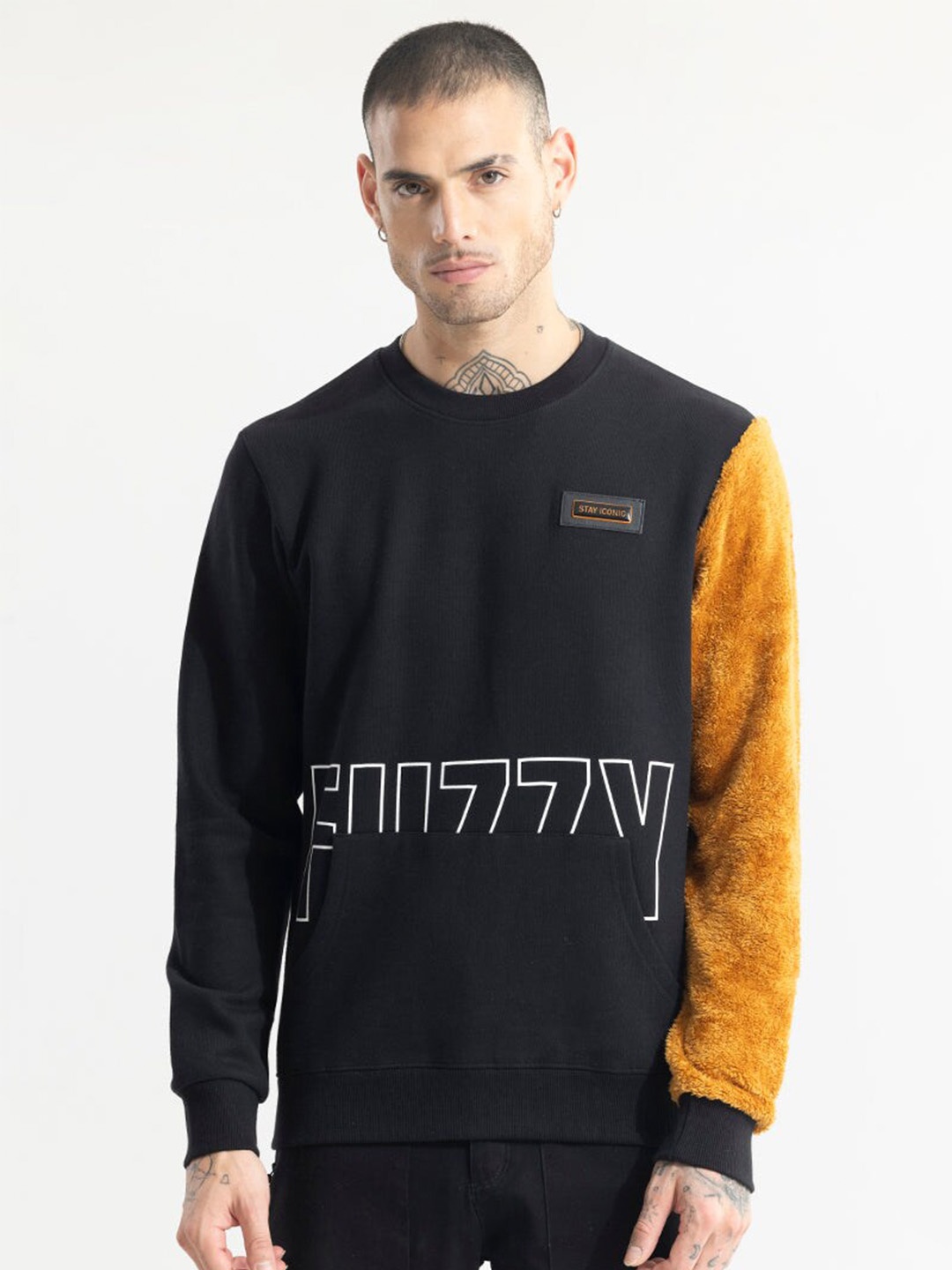 

Snitch Round Neck Long Sleeves Alphanumeric Printed Sweatshirt, Black