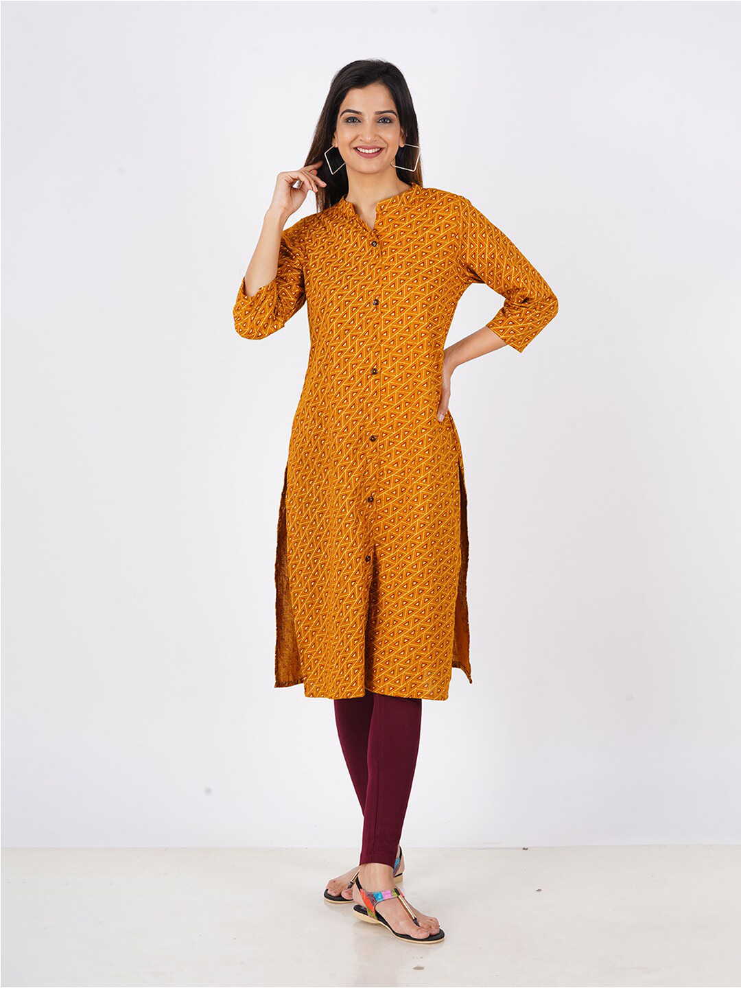 

BAESD Printed Cotton Straight Kurta, Mustard