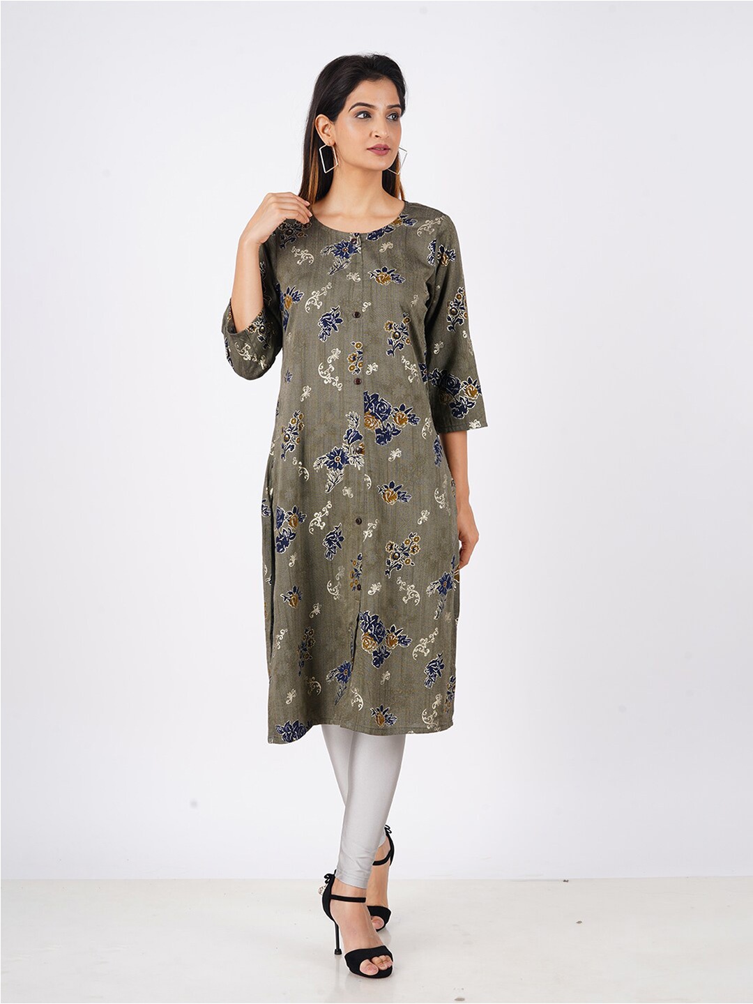 

BAESD Printed Straight Kurta, Navy blue