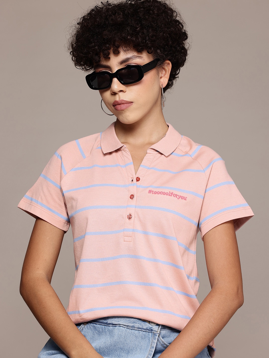 

The Roadster Lifestyle Co Striped Polo Collar T-shirt, Rose