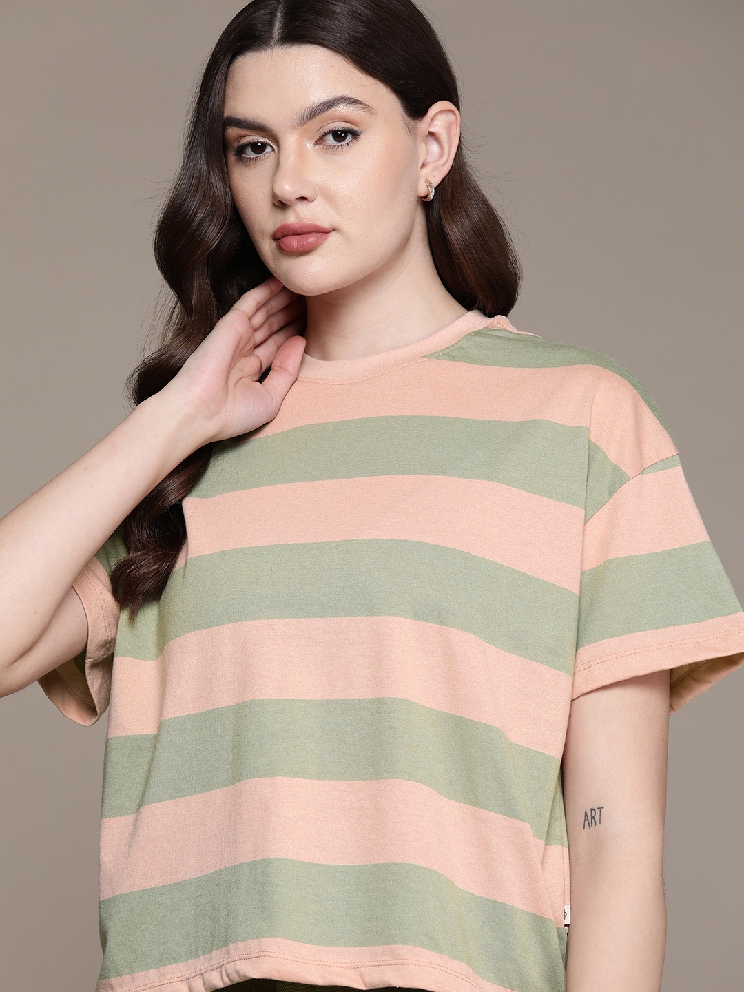 

The Roadster Lifestyle Co. Striped Oversized Longline T-shirt, Pink