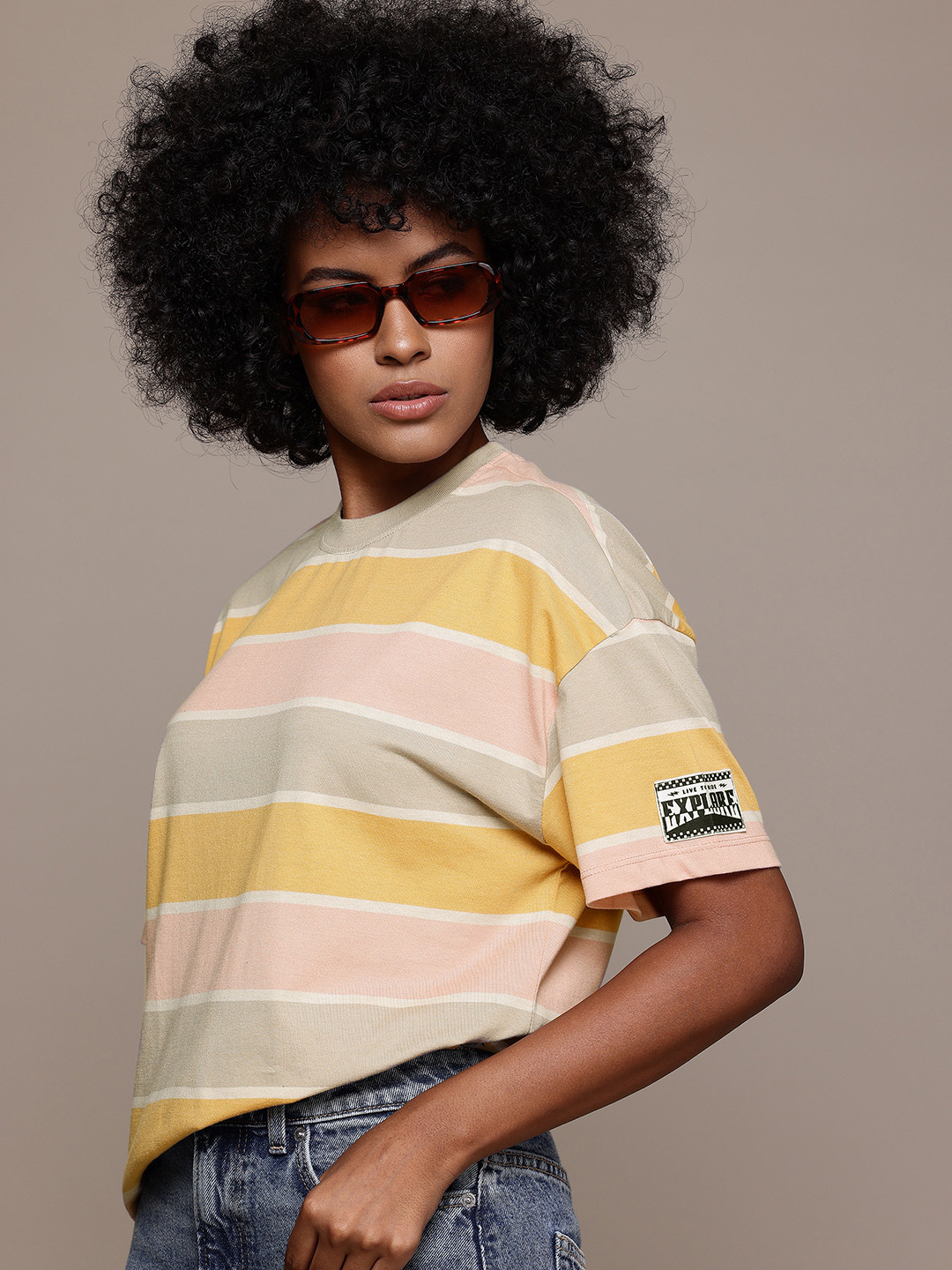 

The Roadster Lifestyle Co. Striped Drop-Shoulder Sleeves Oversized T-shirt, Multi