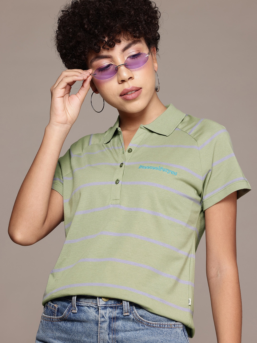 The Roadster Lifestyle Co. Striped Polo Collar T-shirt, Green