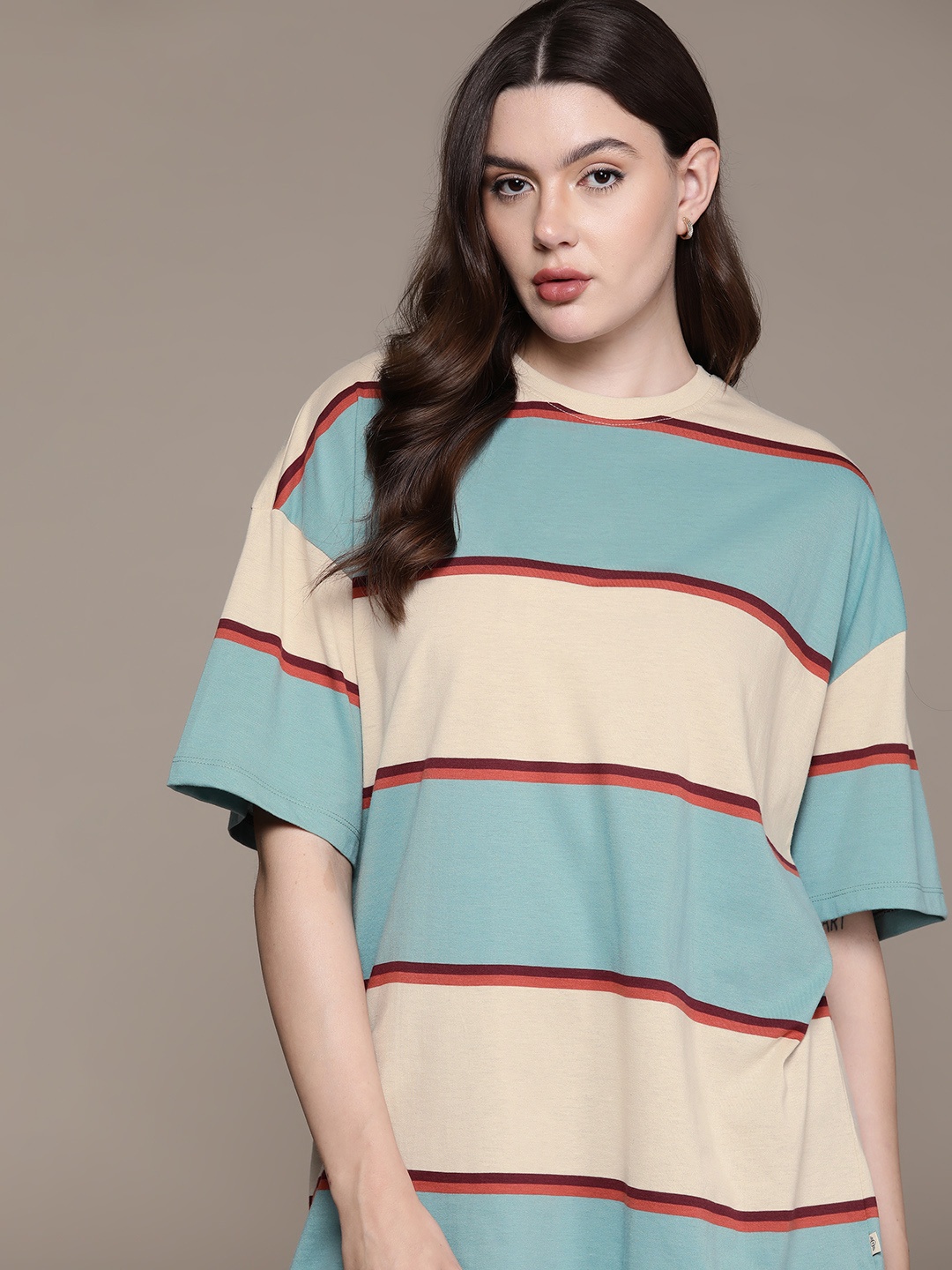 

The Roadster Lifestyle Co. Striped Oversized Longline T-shirt, Blue