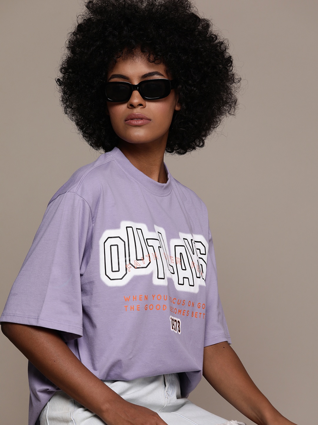 

The Roadster Lifestyle Co. Printed Oversized T-shirt, Lavender