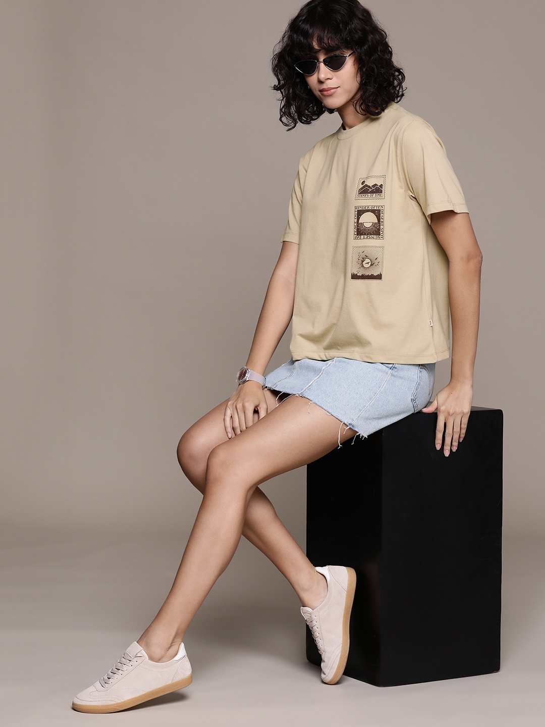 

Roadster The Life Co. Striped Boxy T-shirt, Beige