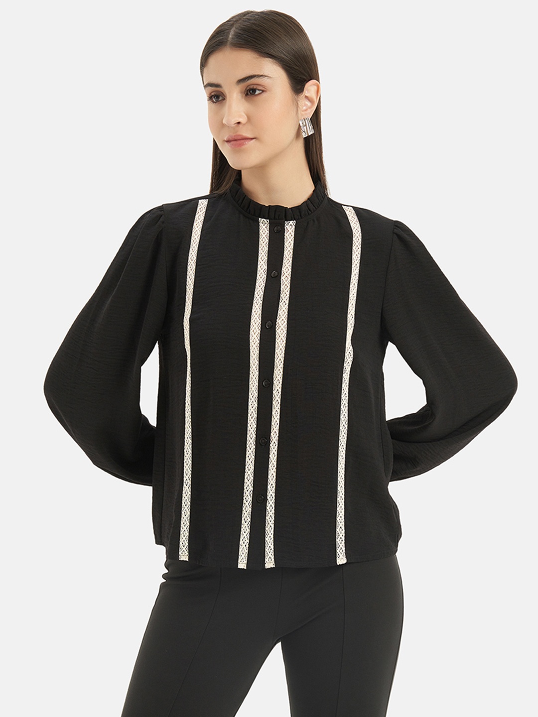 

Kazo Relaxed Boxy Striped Formal Shirt, Black
