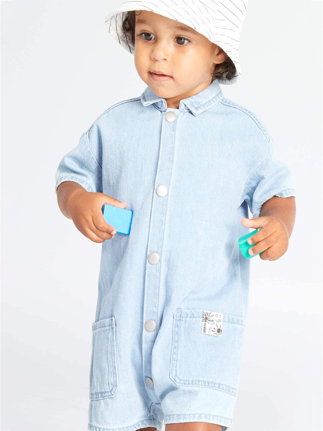 

KIABI Boys Shirt Collar Pure Cotton Rompers, Blue