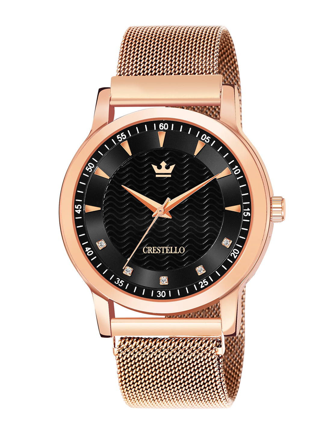 

CRESTELLO Men Round Shaped Bracelet Style Straps Analogue Watch CR-RG029-BLK-CH, Black