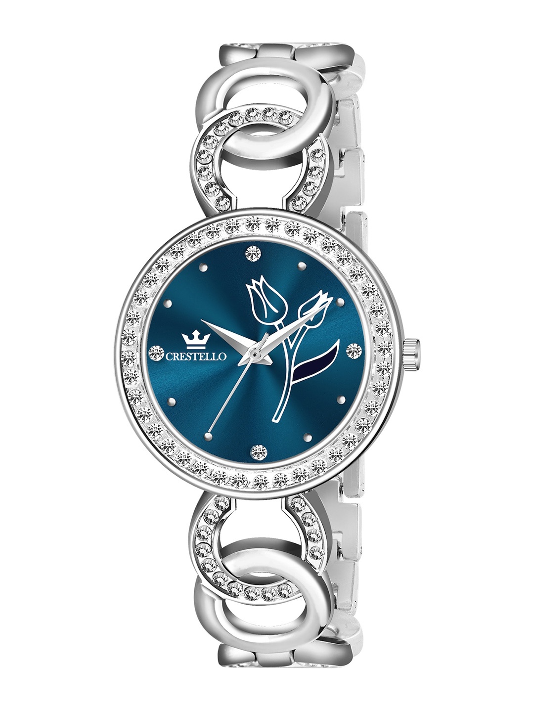 

CRESTELLO Women Embellished Dial & Bracelet Style Straps Analogue Watch CR-JWL142-BLU, Blue