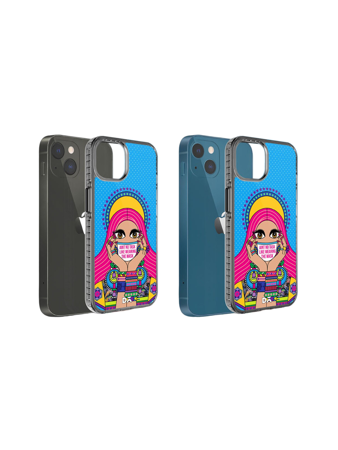 

DailyObjects Printed Mask-Up Millennial Stride 2.0 iPhone 15 Plus Mobile Cover, Blue