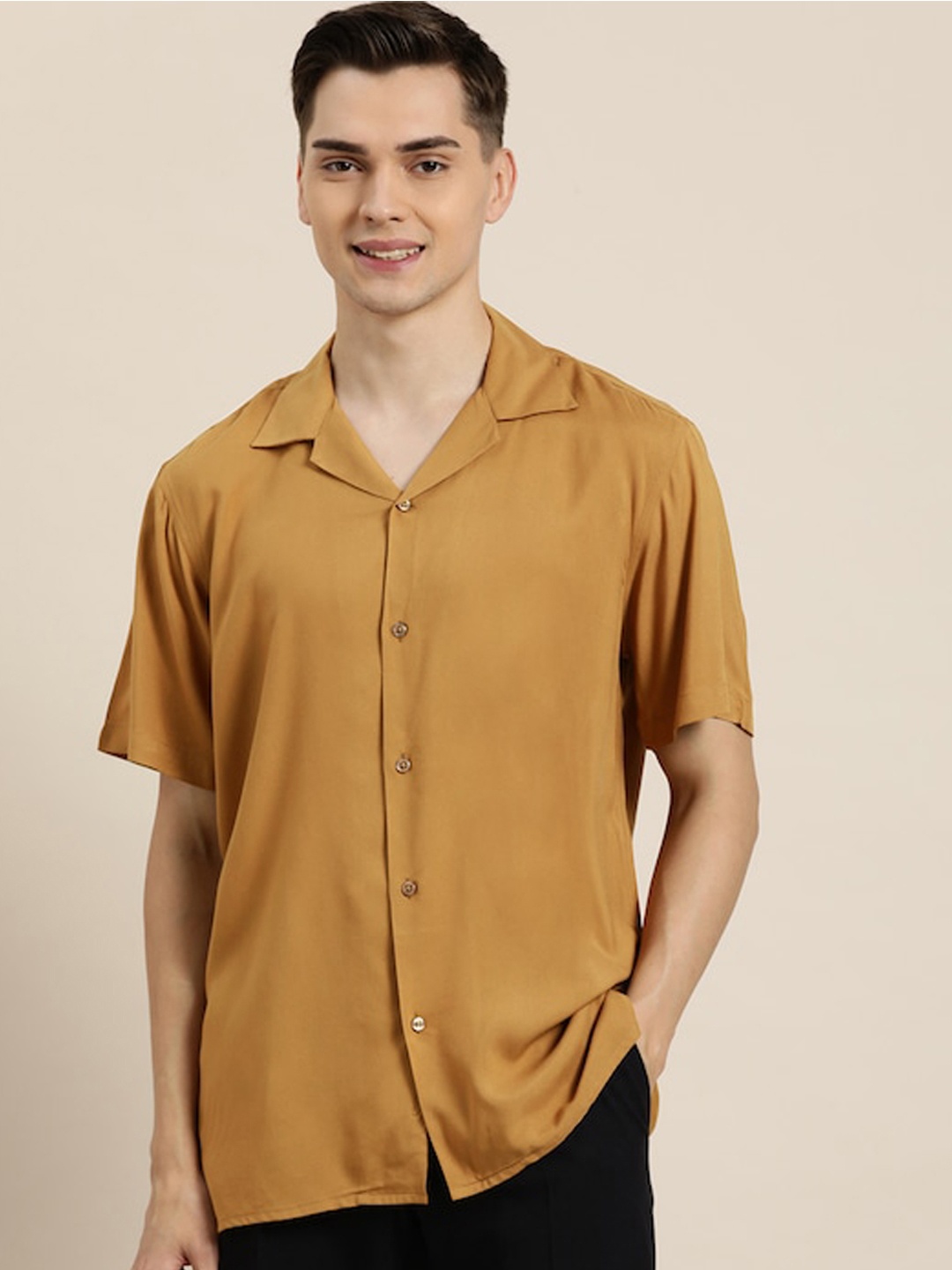 

Hancock Relaxed Cuban Collar Short Sleeves Casual Shirt, Mustard