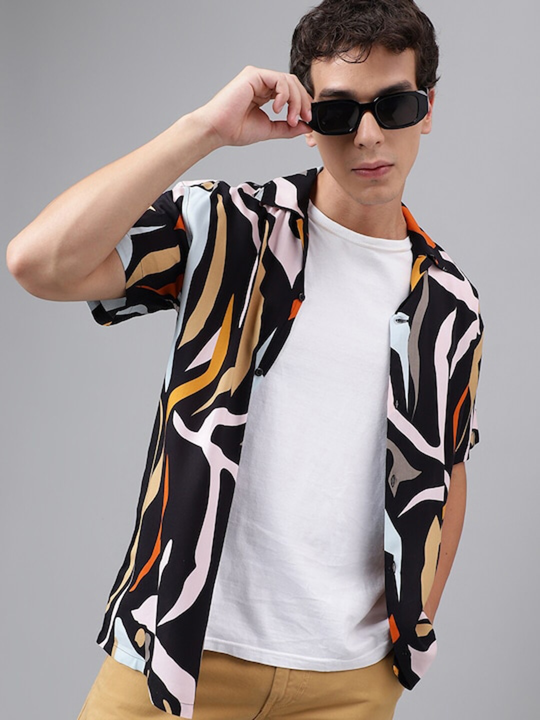 

Hancock Relaxed Fit Abstract Printed Cuban Collar Casual Shirt, Black