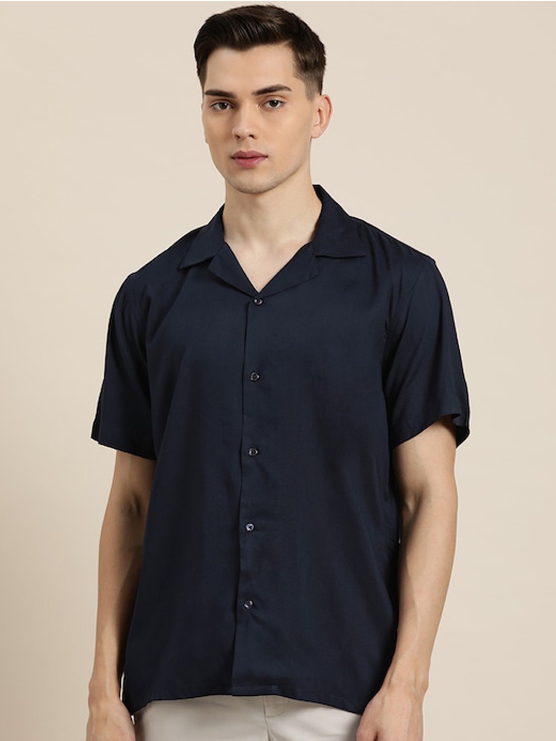 

Hancock Relaxed Cuban Collar Short Sleeves Casual Shirt, Navy blue