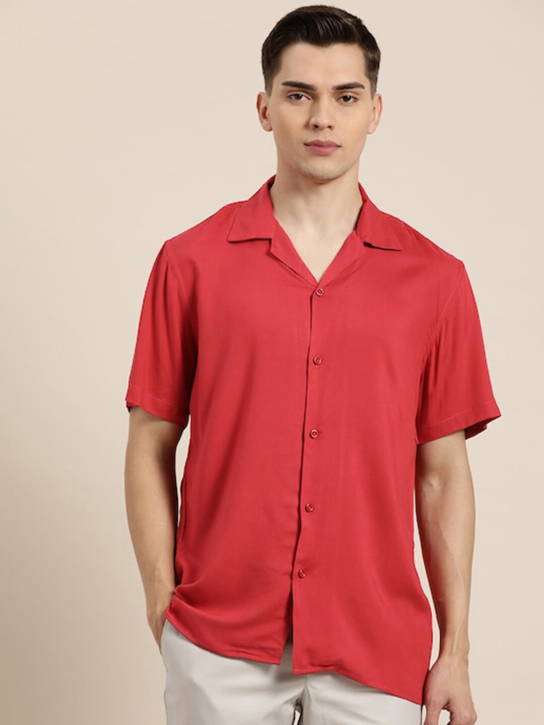 

Hancock Relaxed Cuban Collar Short Sleeves Casual Shirt, Red