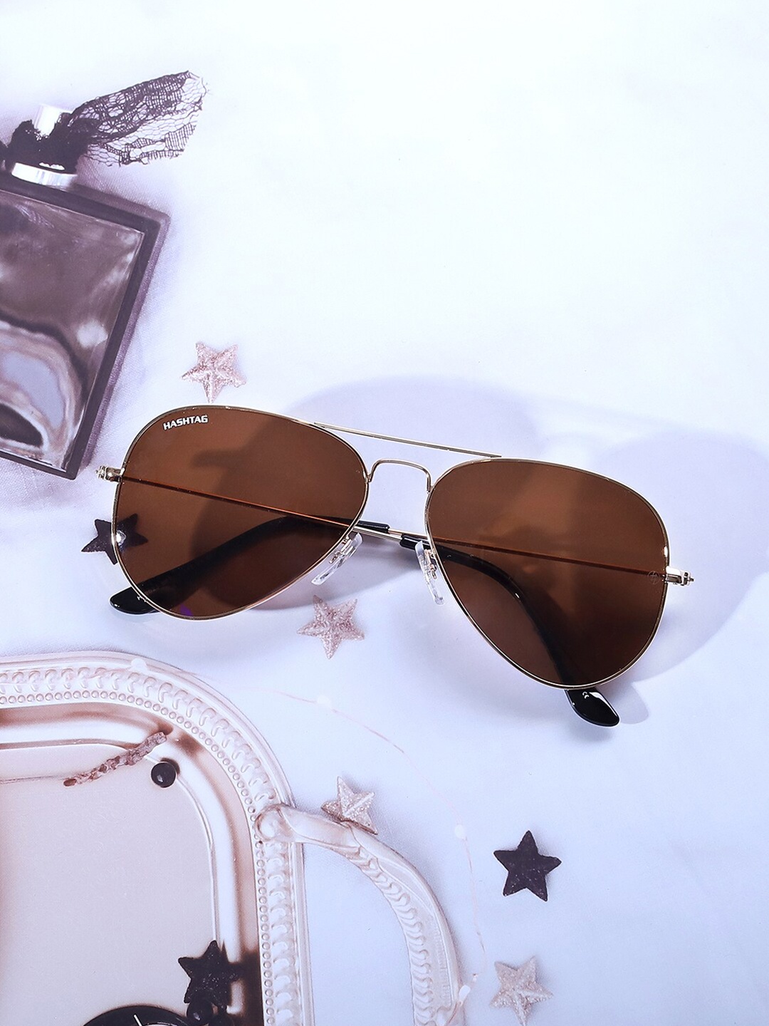 

HASHTAG EYEWEAR Unisex Aviator Sunglasses with Polarised Lens, Brown