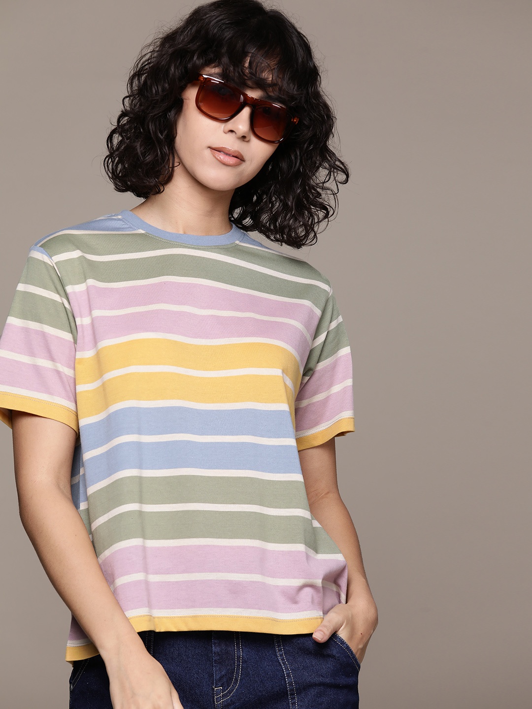 

The Roadster Lifestyle Co. Striped Oversized T-shirt, Peach