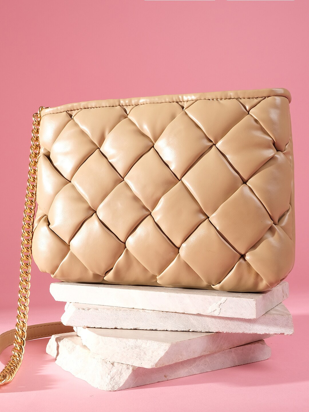 

XPNSV PU Structured Sling Bag with Quilted, Beige