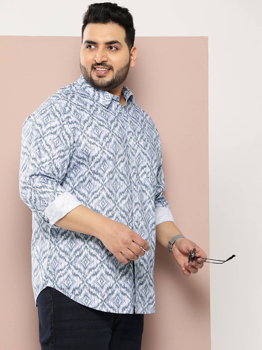 

Sztori Men Plus Size Original Printed Casual Shirt, Blue