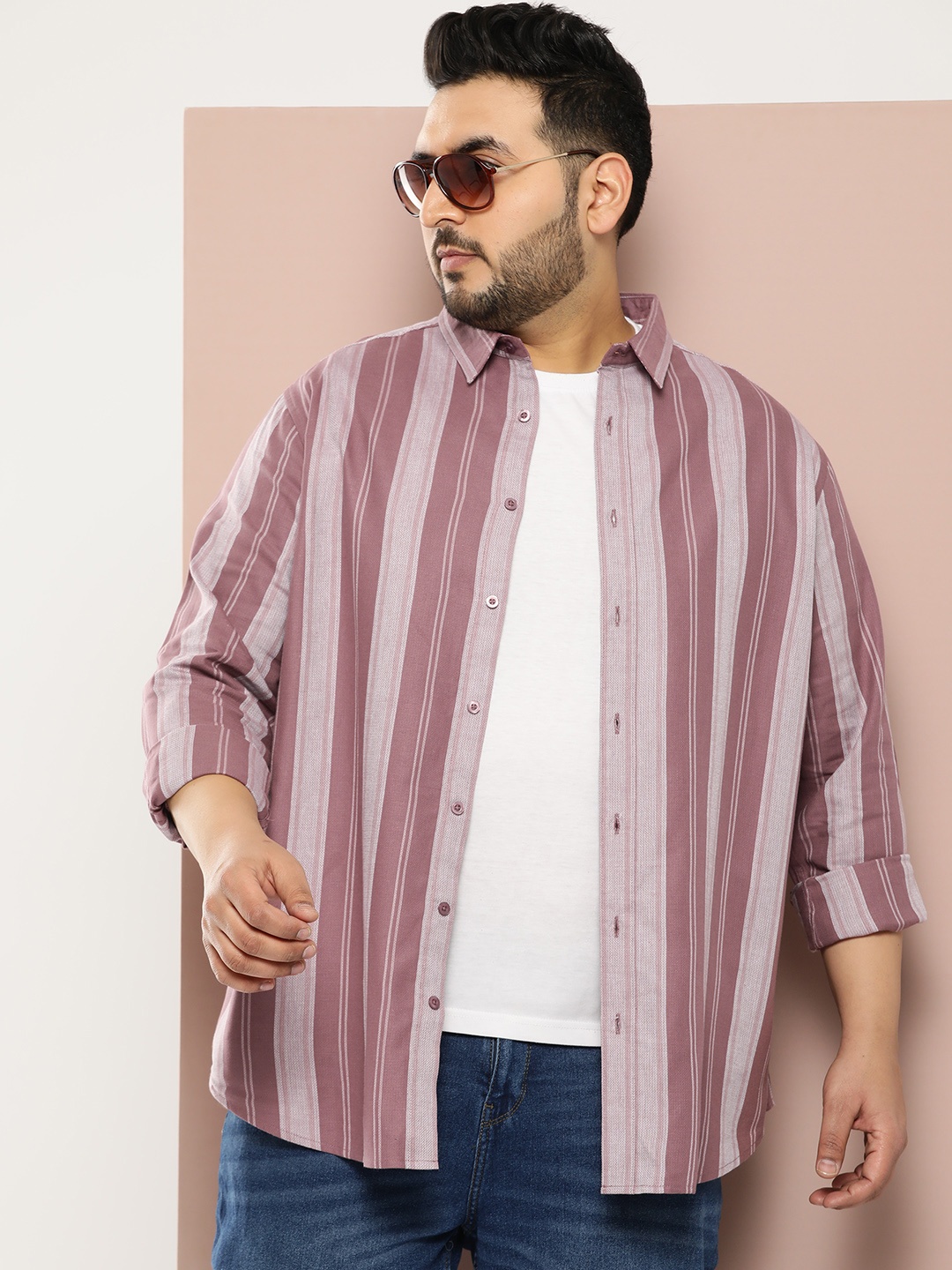 

Sztori Men Plus Size Original Striped Casual Shirt, Pink