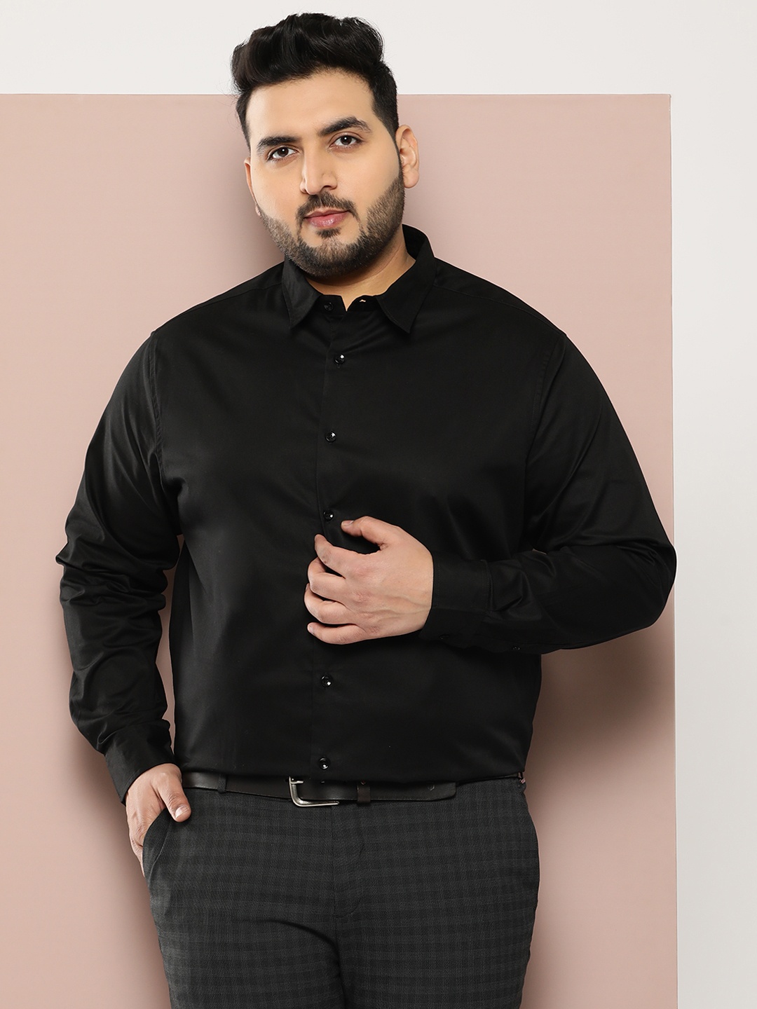 

Sztori Men Plus Size Original Solid Casual Shirt, Black