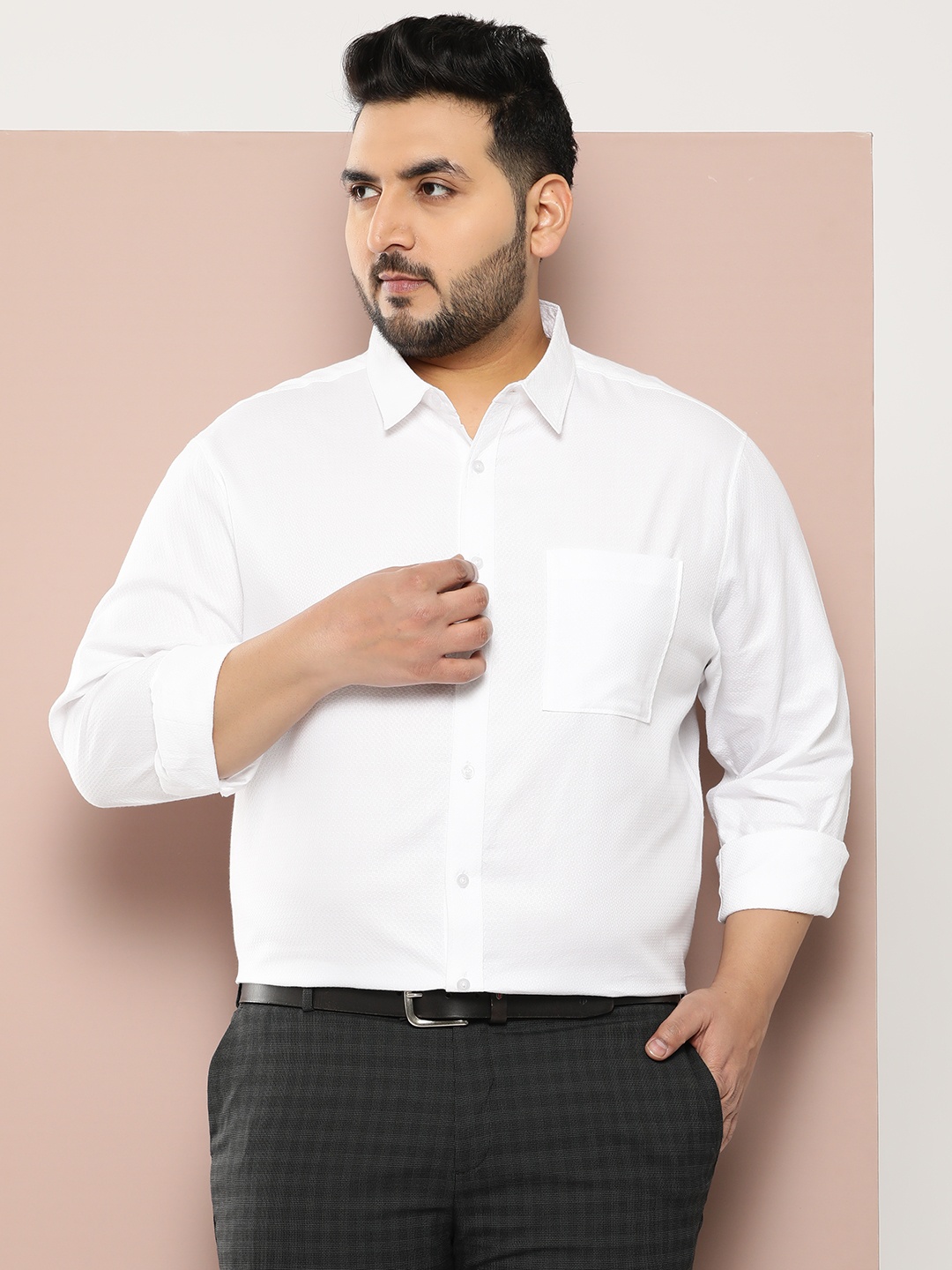 

Sztori Men Plus Size Original Self Design Casual Shirt, White