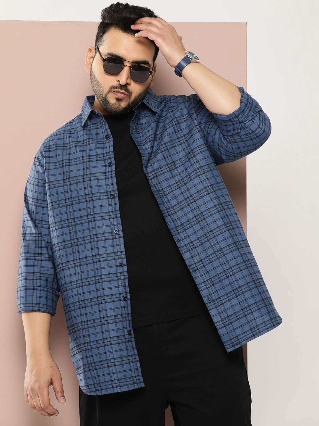 

Sztori Men Plus Size Original Checked Casual Shirt, Navy blue