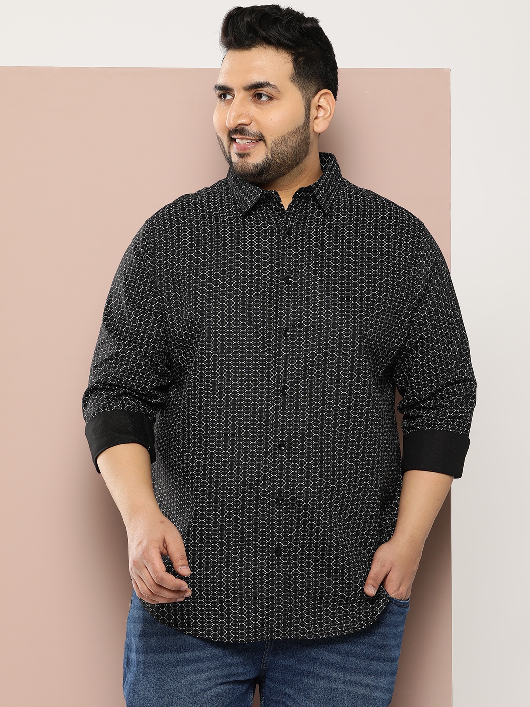 

Sztori Men Plus Size Original Printed Casual Shirt, Black
