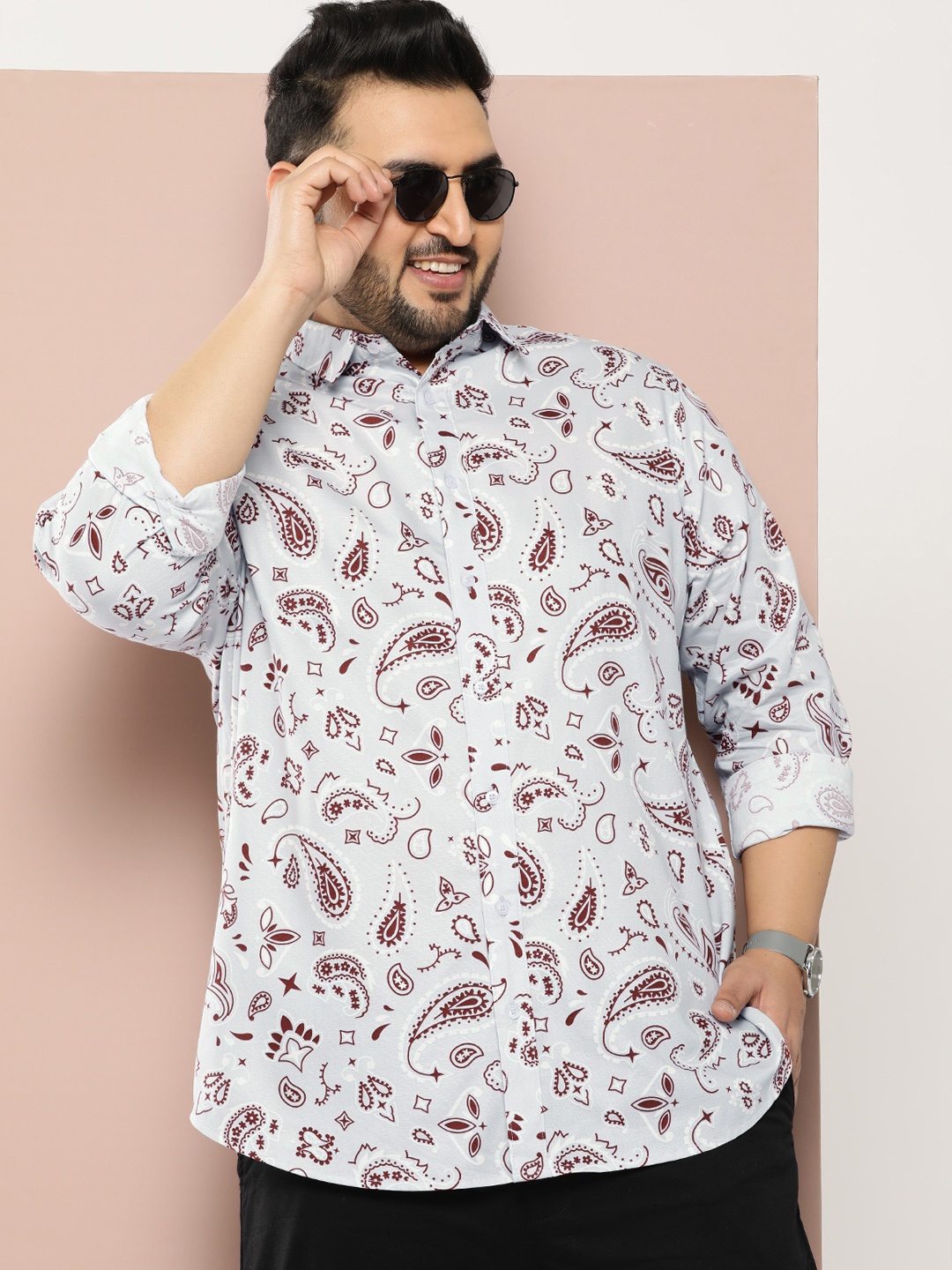 

Sztori Men Plus Size Original Printed Casual Shirt, Grey