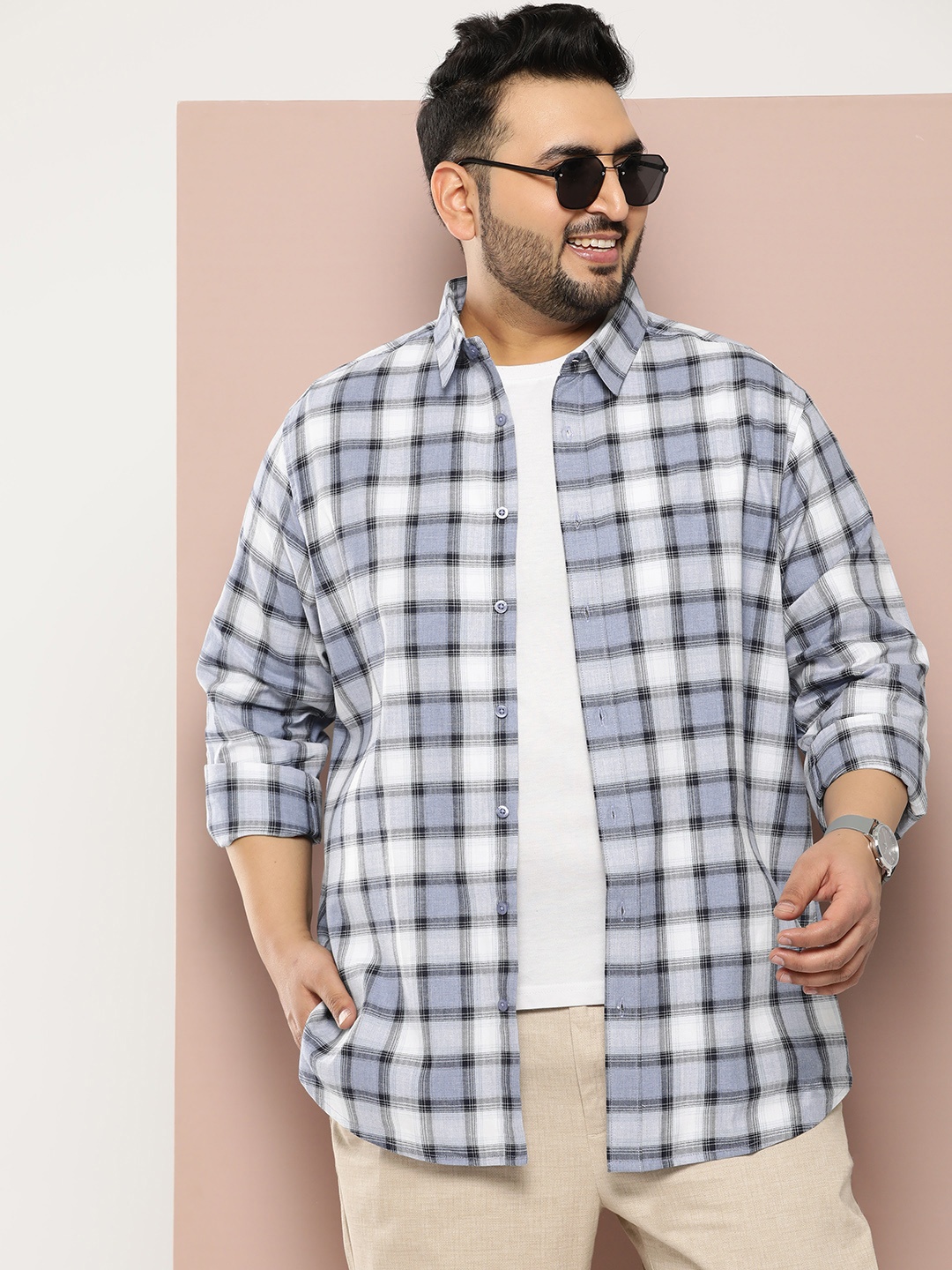 

Sztori Men Plus Size Original Checked Casual Shirt, Blue