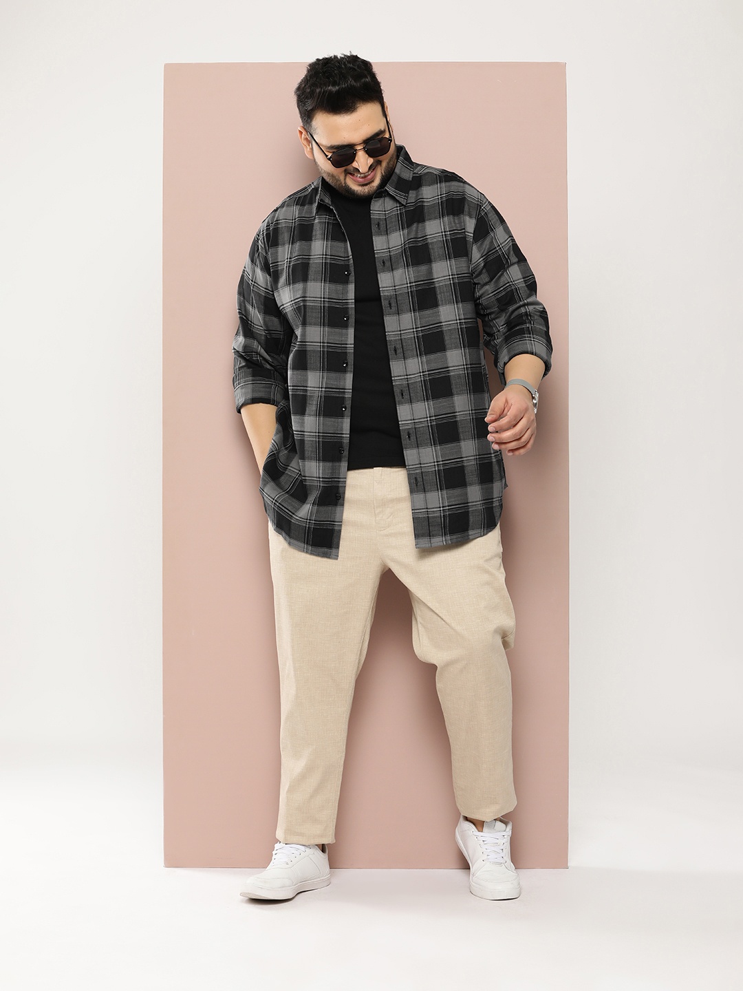 

Sztori Men Plus Size Original Checked Casual Shirt, Black