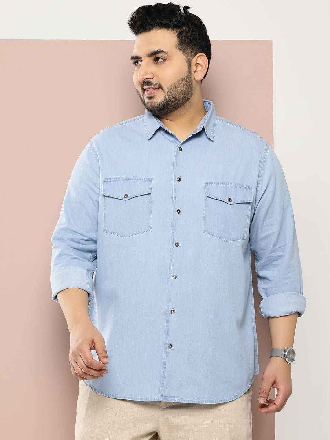 

Sztori Men Plus Size Original Solid Casual Shirt, Blue