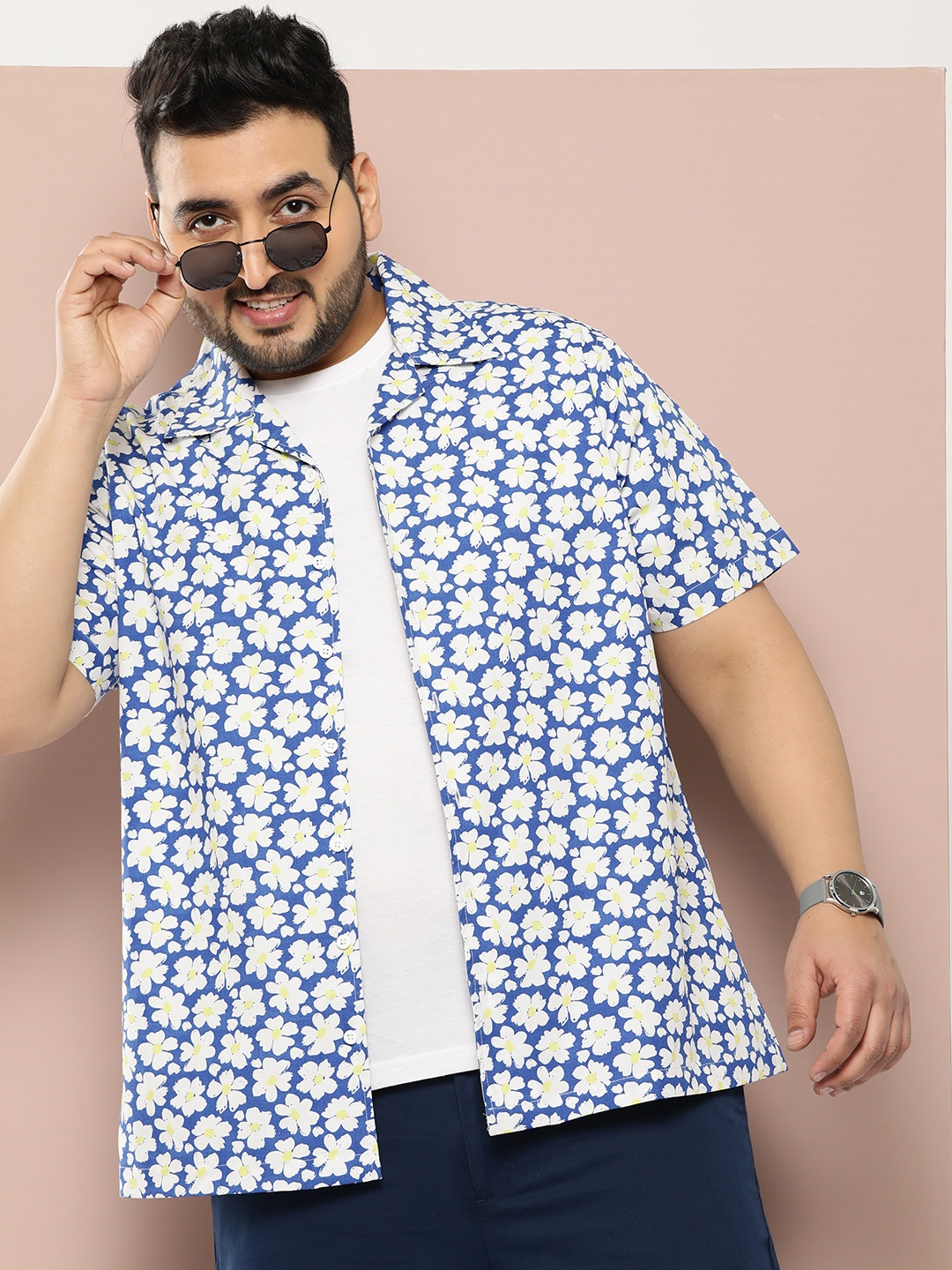 

Sztori Men Plus Size Original Floral Printed Casual Shirt, Blue