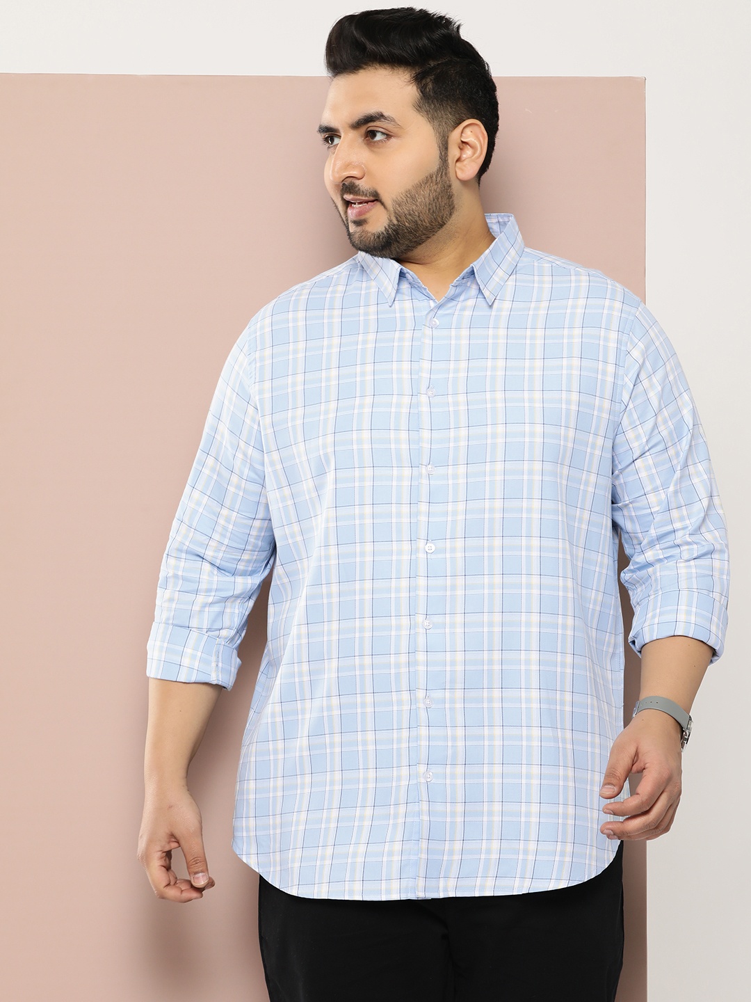 

Sztori Men Plus Size Original Checked Pure Cotton Casual Shirt, Blue