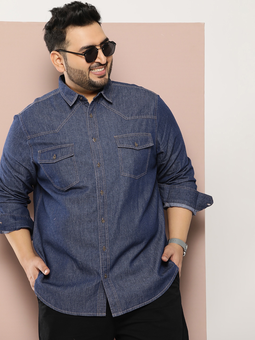 

Sztori Men Plus Size Original Pure Cotton Casual Shirt, Navy blue