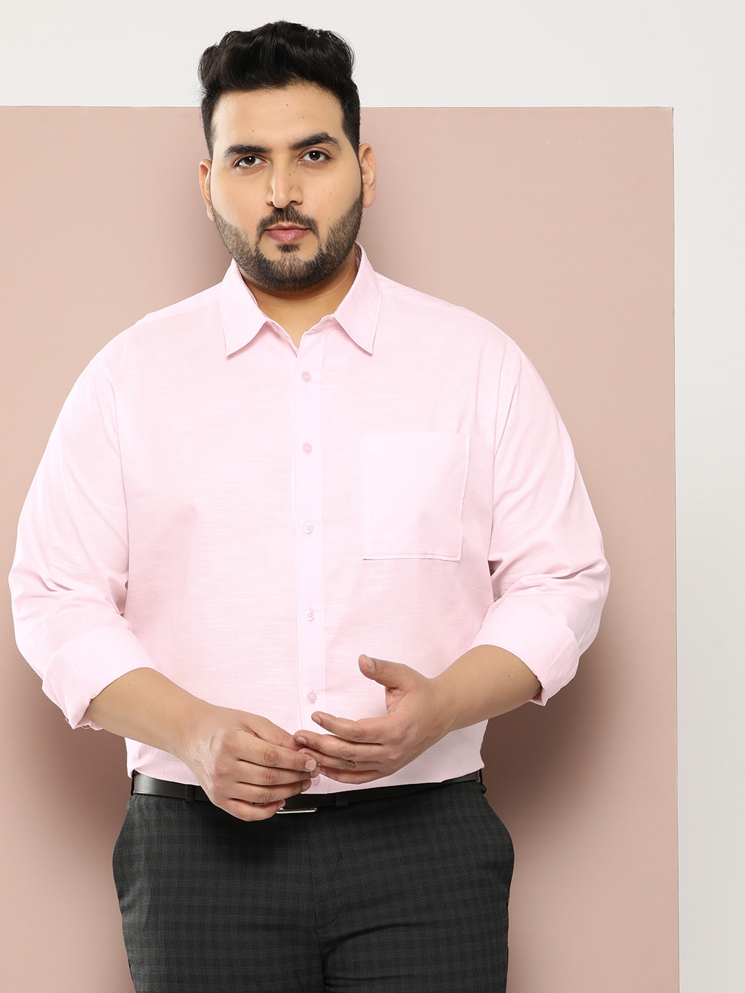 

Sztori Men Plus Size Original Solid Casual Shirt, Pink
